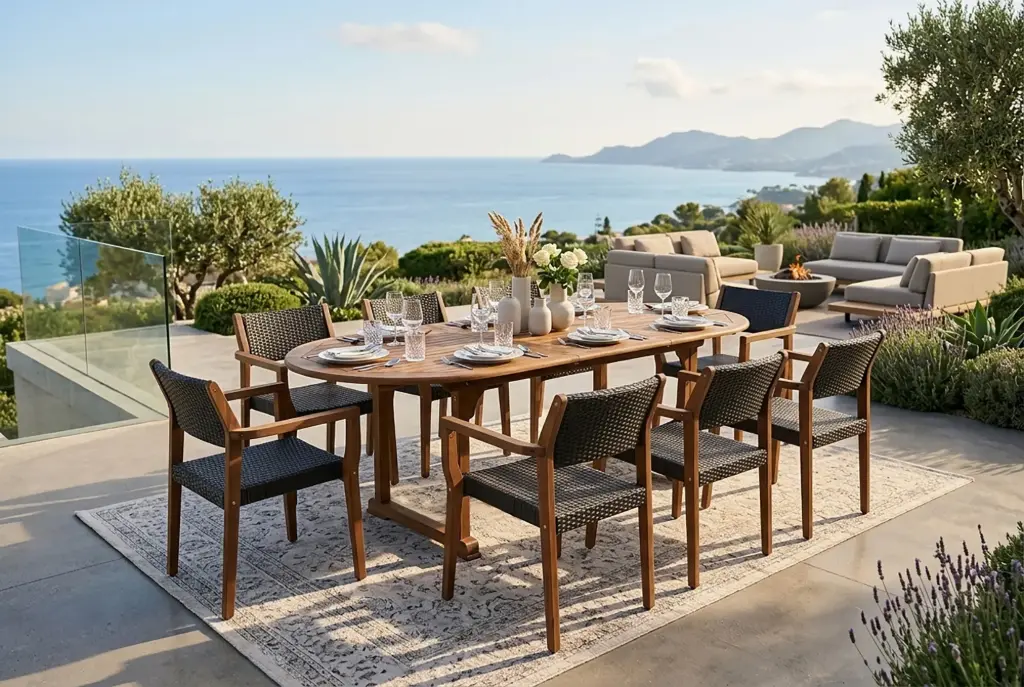 OUTDOOR EXT. OVAL DINING SET WICKER - TPDN04