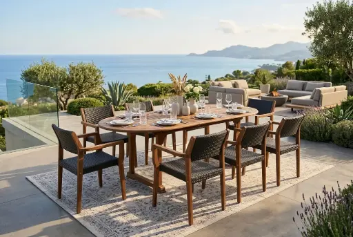 OUTDOOR EXT. OVAL DINING SET WICKER - TPDN04