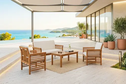NATURAL SLATTED SOFA SET - TPSF08